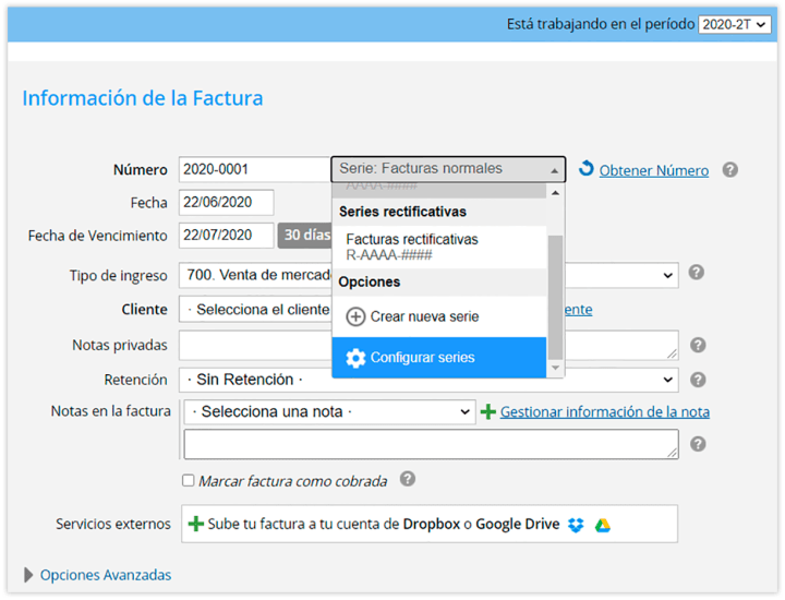 Configurar series de facturas